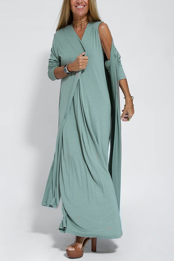 Cardigan Coat and Solid Dress Set for Women