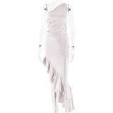 Oblique Shoulder Backless High Slit Dress