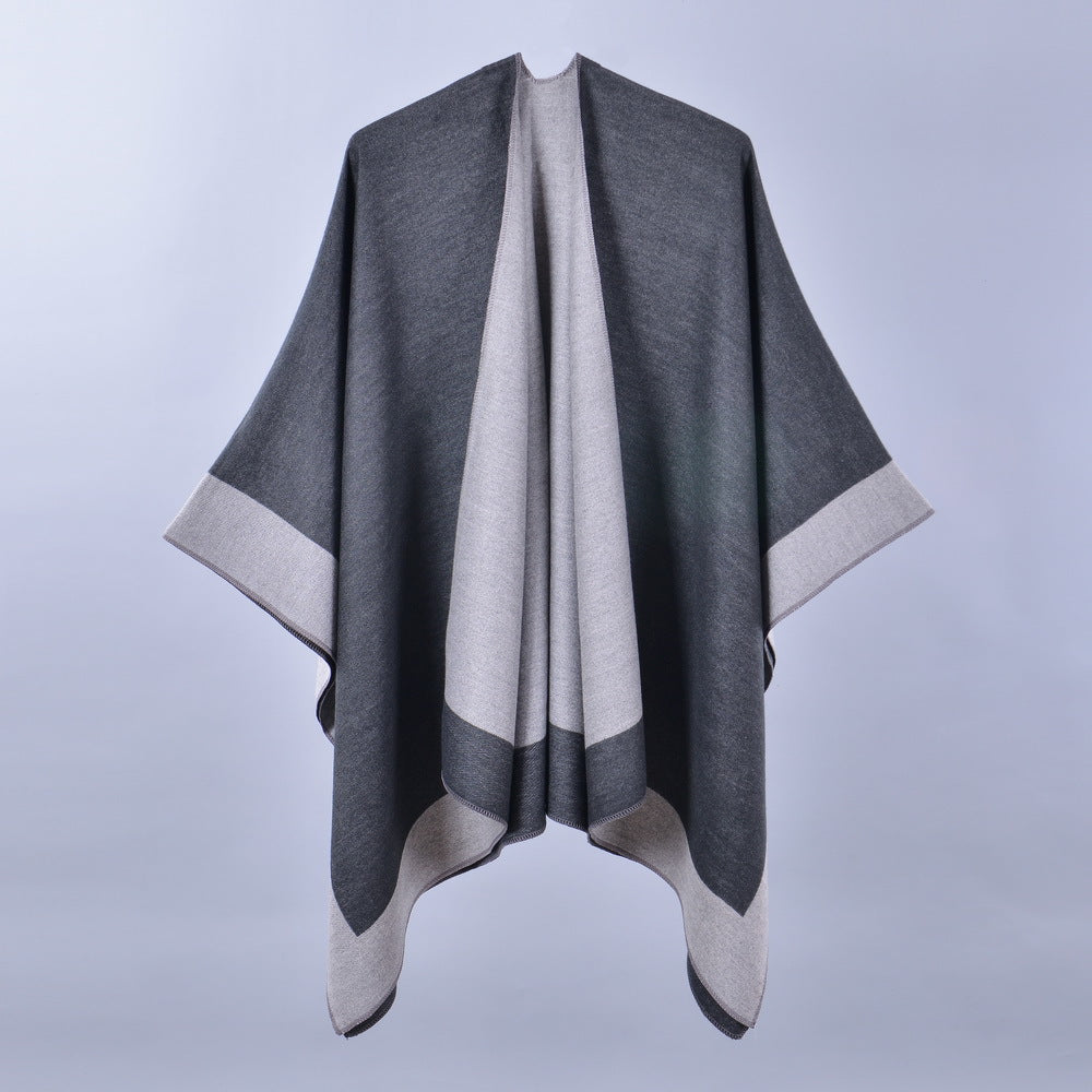 Double-Sided Frame Piping Shawl Black and Gray