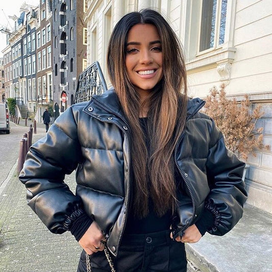 Veste en cuir à col montant