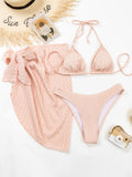 Ensemble bikini trois pièces dos nu à lacets