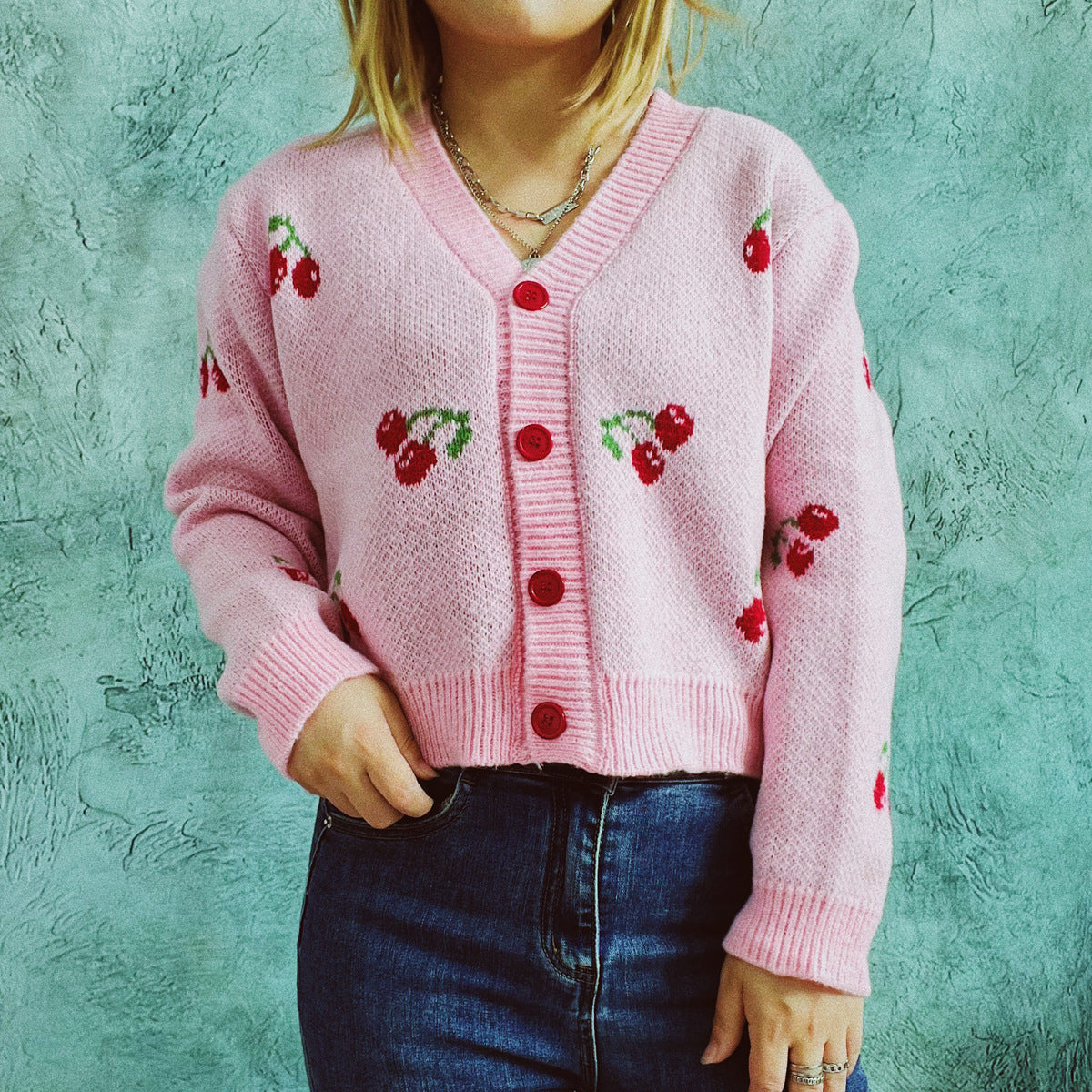 Kleiner Mantel Einreihiger Langarm Kurzer Pullover Cardigan