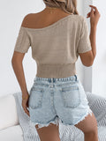 Off-Shoulder Twist Hollow Knit Crop Top