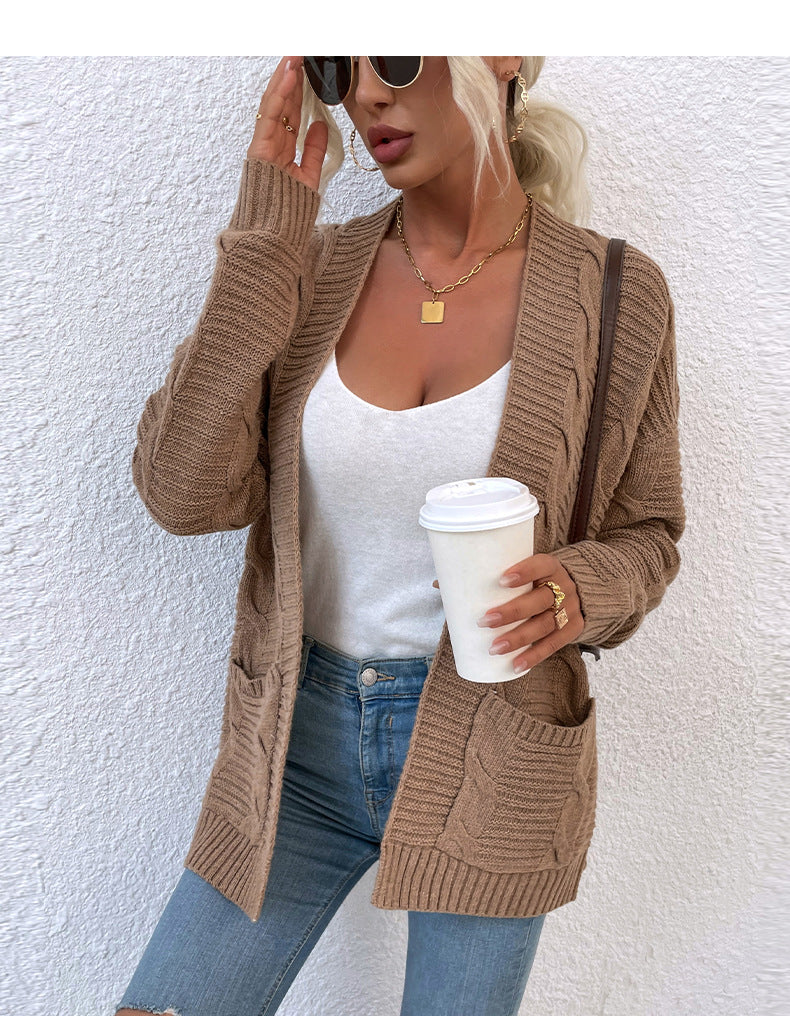 Twist Pocket Mid-Length Knitted Cardigan Coat