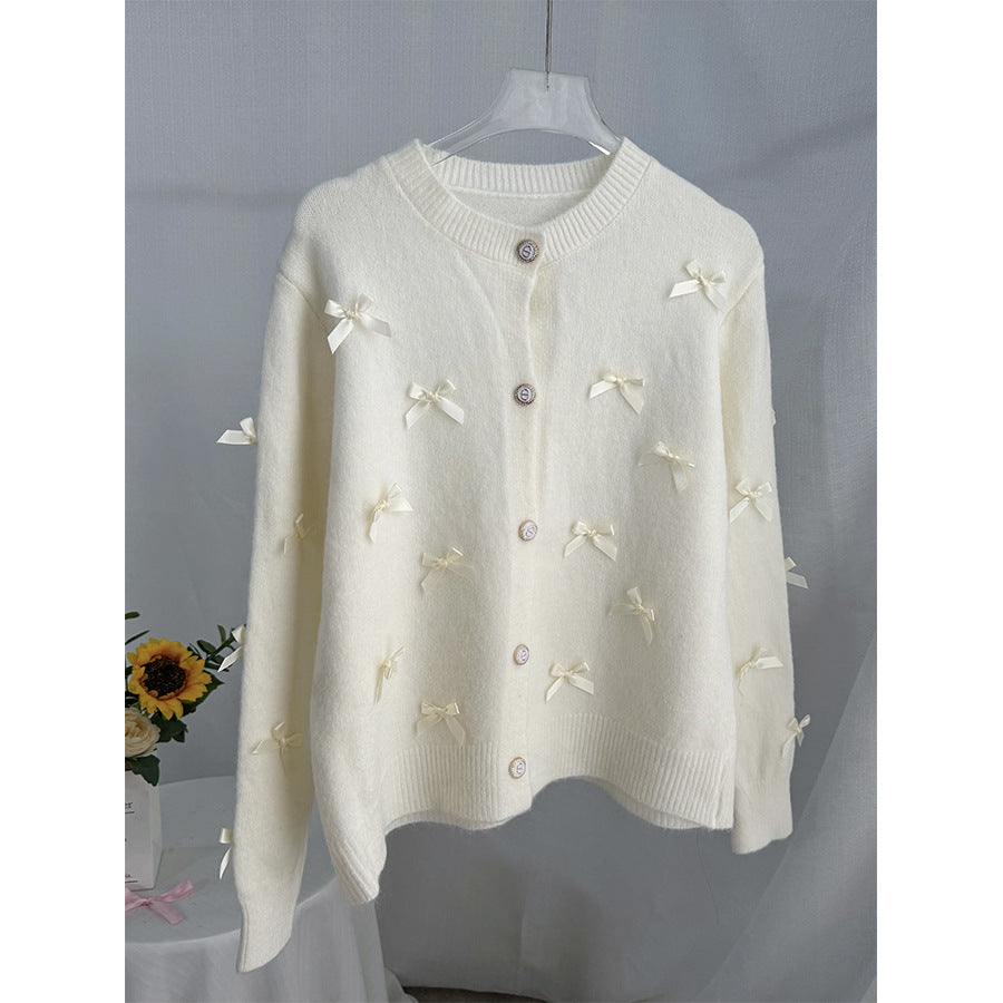 Three-Dimensional Bow Long Sleeve Sweater Cardigan for Women