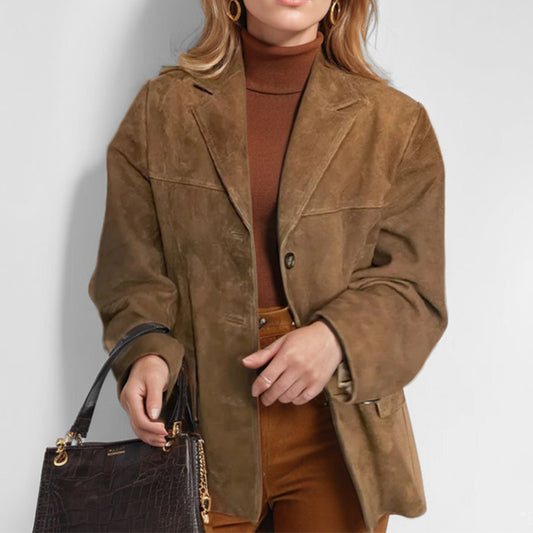 Long Sleeve Suede Pocket Blazer for Women