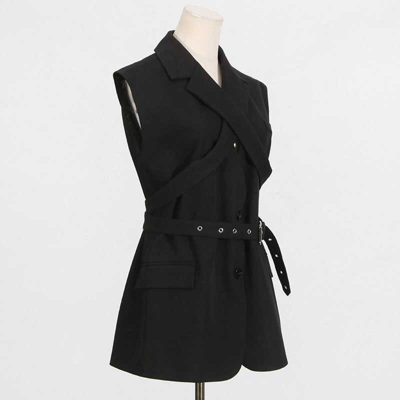 Ärmelloser Blazer mit Gürtelkragen für Damen