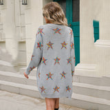 Mid-Length Five-Pointed Star Knitted Cardigan