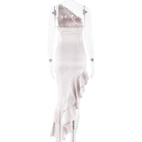 Oblique Shoulder Backless High Slit Dress