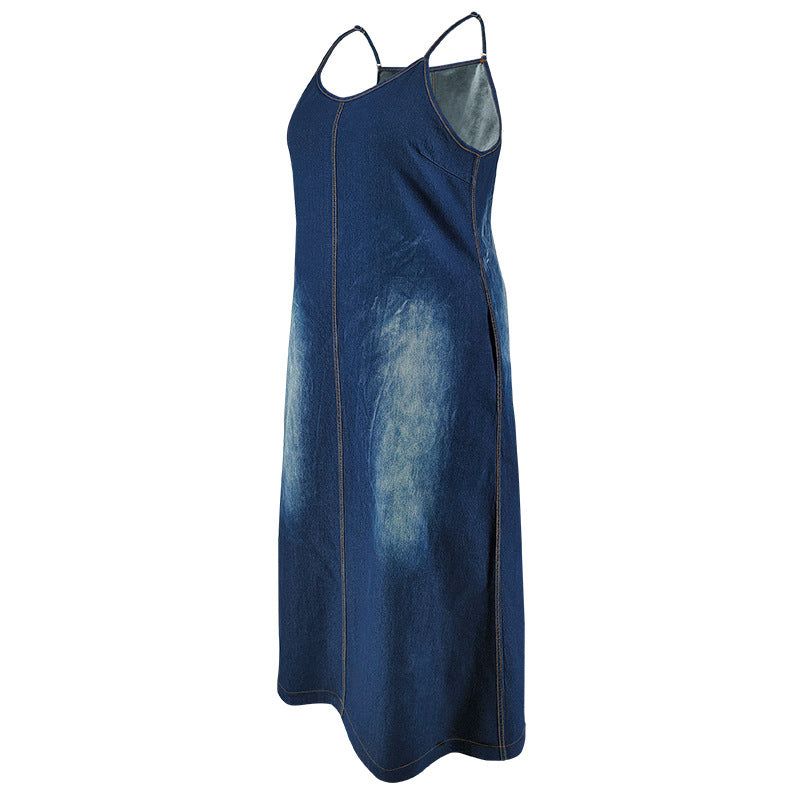 Sling-Maxikleid aus Denim in Übergröße