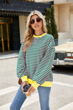 Sweat-shirt oversize à col rond et rayures contrastées
