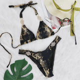 Bikini mit Schlangenmuster und bronzefarbenem Kristall