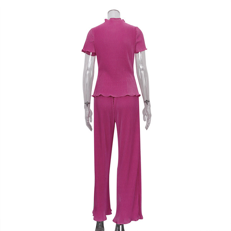 High Waist Blue Wide Leg Pants Suit