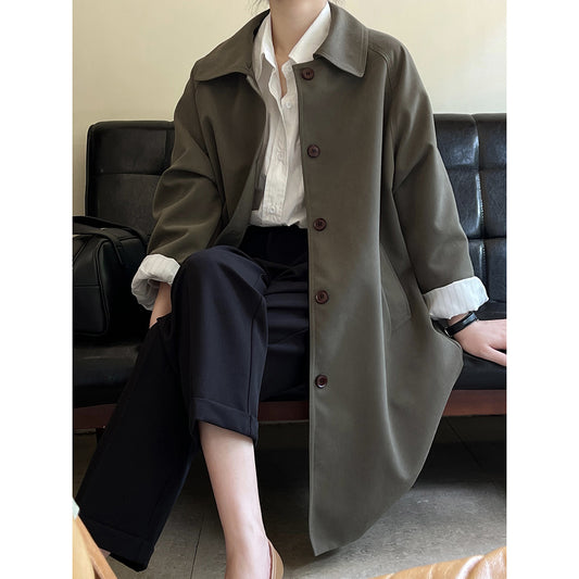 Trench-coat mi-long ample coréen