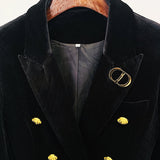 Metal Lion Buckle Plaid Blazer Coat