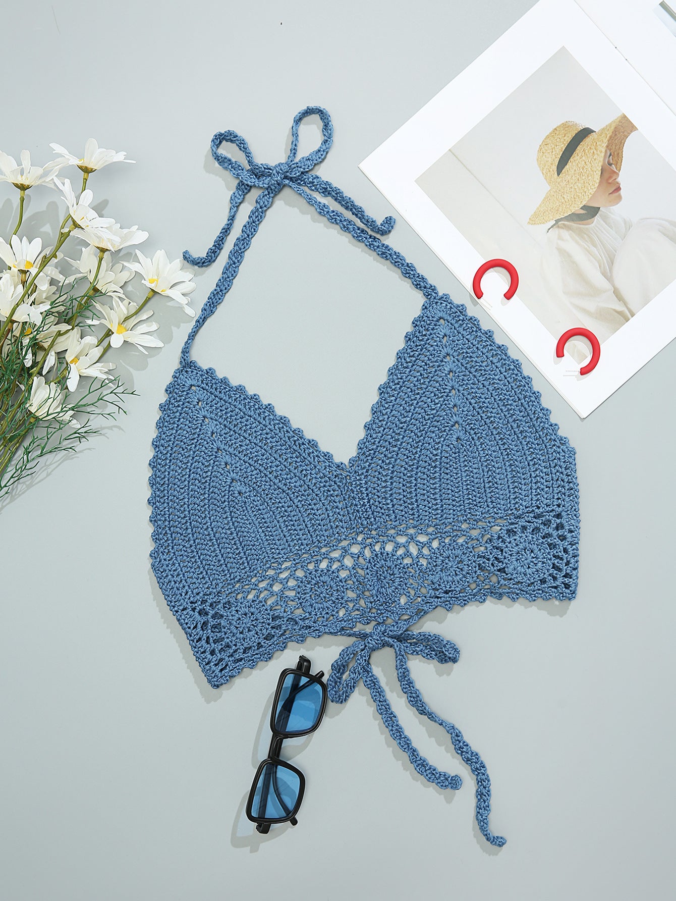Handgehäkeltes Neckholder-Bikinioberteil mit freiem Rücken