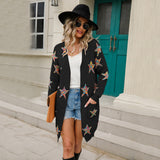 Mid-Length Five-Pointed Star Knitted Cardigan
