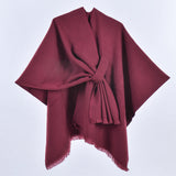Monochrome Tassel Strap Shawl Wine Red