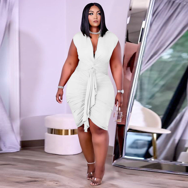 Plus Size Hip-Hugging Lace-Up Dress for Women