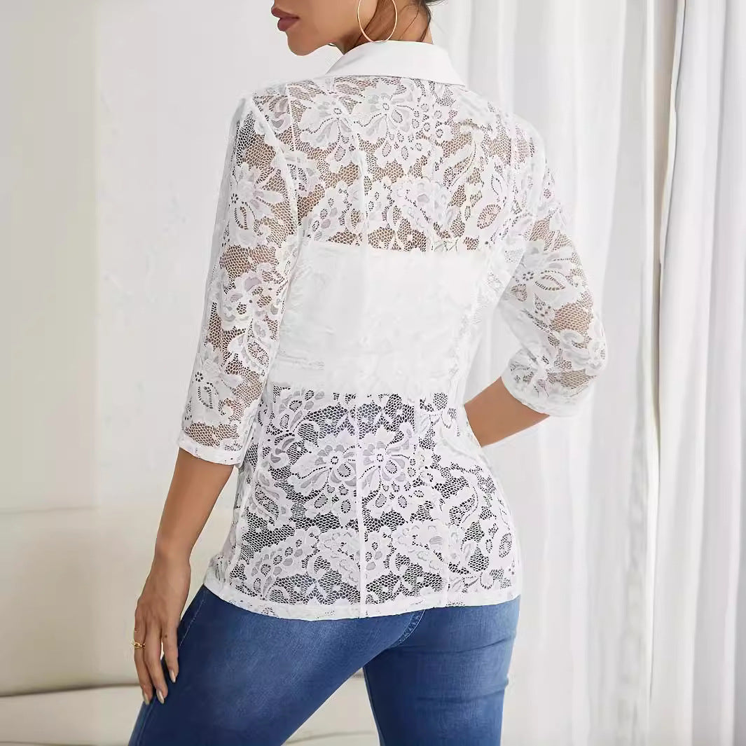 Lace Stitching Solid Color Small Blazer
