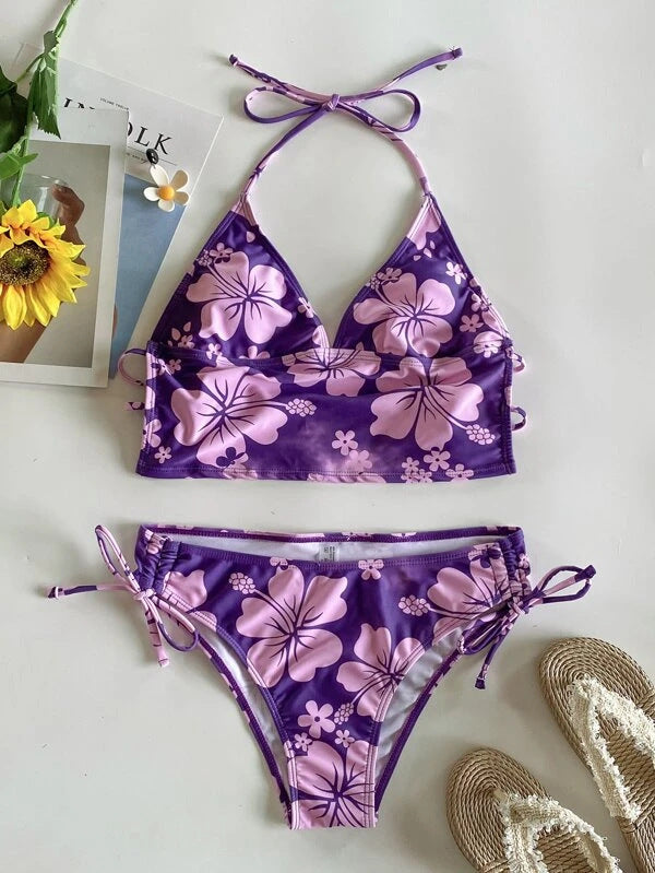 Sexy Bikini-Set mit Blumen-Ausschnitt und hoher Taille