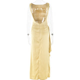 Slim Sleeveless Backless Satin Dress with High Slit