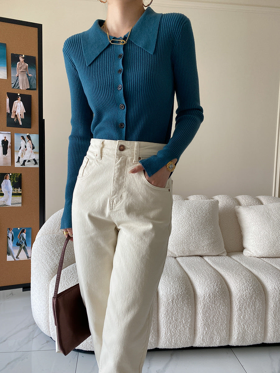 Pull polo slim fit à col pointu