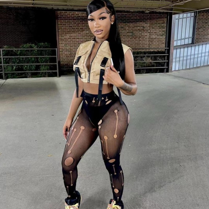 High Waist Cutout Ripped Mesh Pantyhose