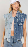 Jeansweste mit Perlen-Patchwork
