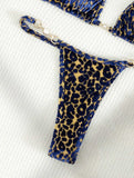 Maillot de bain bikini à bretelles en T motif léopard perlé