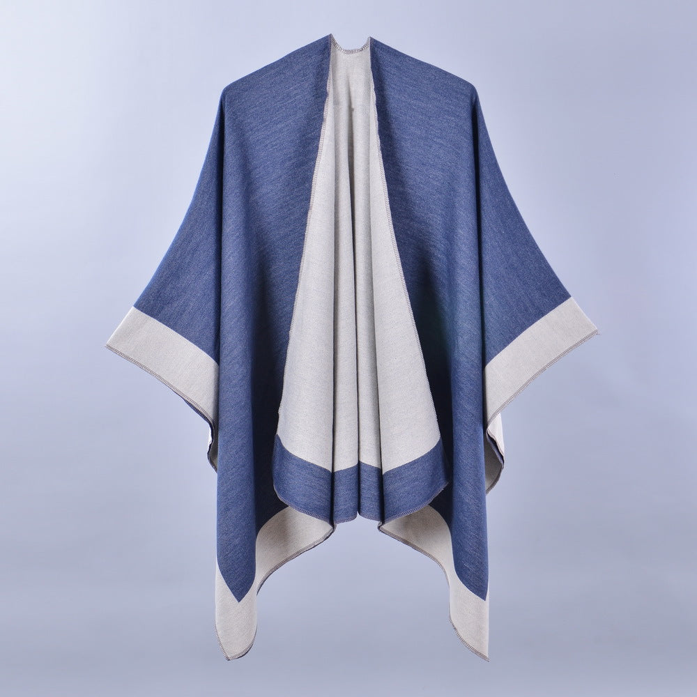 Double-Sided Frame Piping Shawl Navy Blue