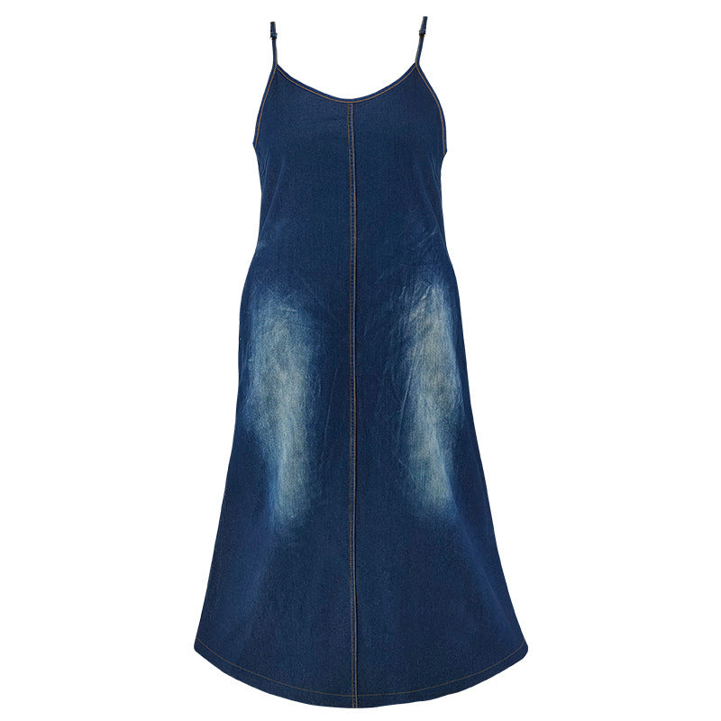 Sling-Maxikleid aus Denim in Übergröße