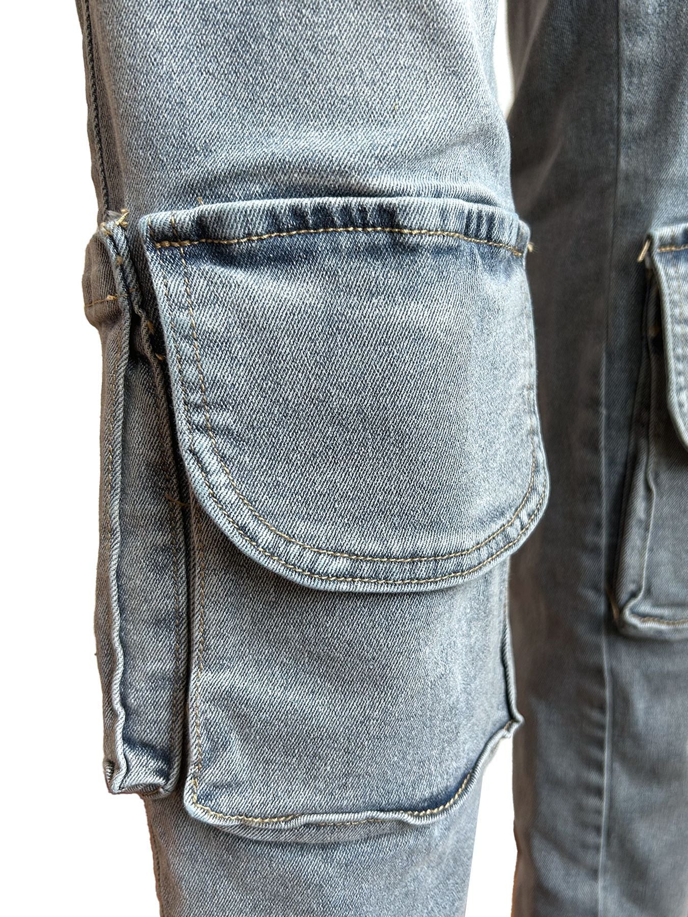 Multi Pocket Denim Trousers with Double Layer Design