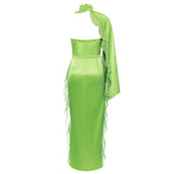 Sexy One-Shoulder-Dinnerparty-Kleid mit langen Ärmeln und seitlichem Schlitz aus Spitze