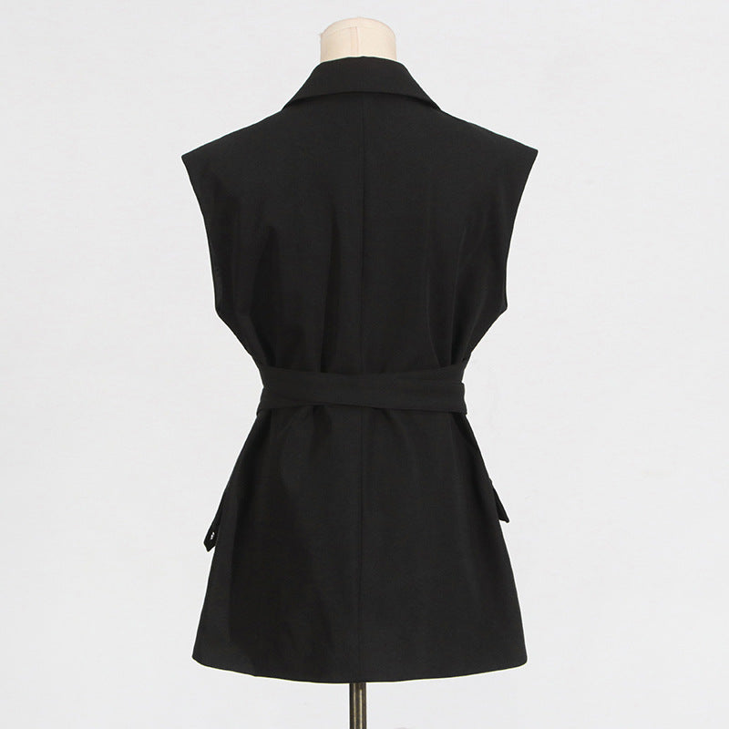 Ärmelloser Blazer mit Gürtelkragen für Damen