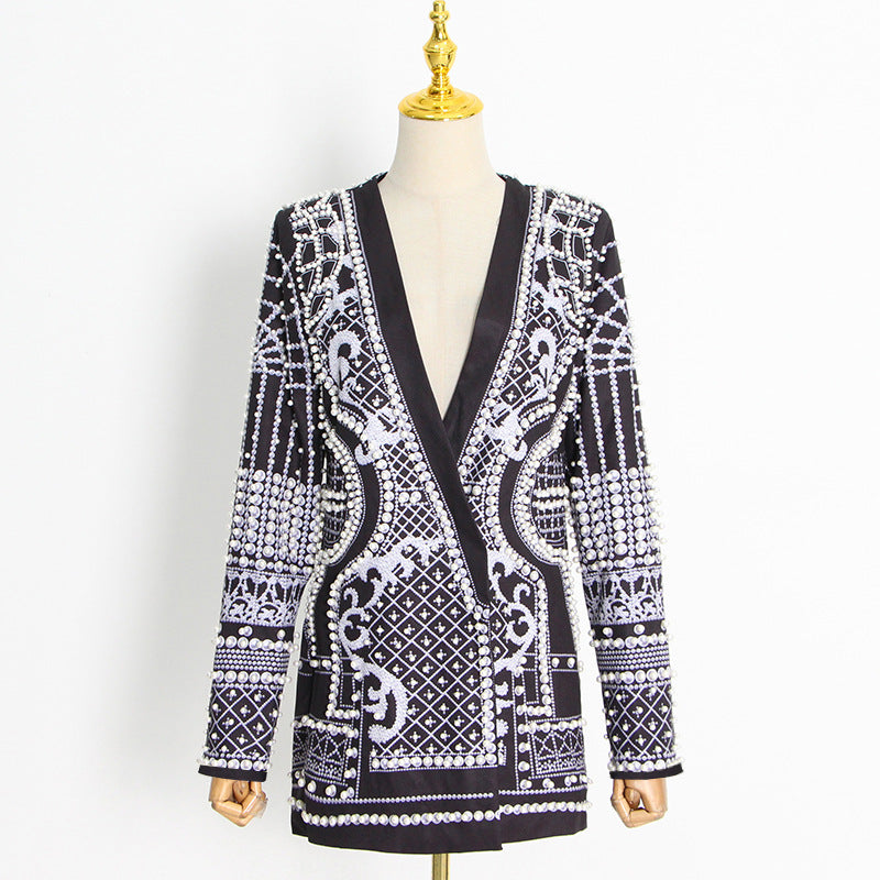 Blazer mit V-Ausschnitt und Bubble-Beads-Print