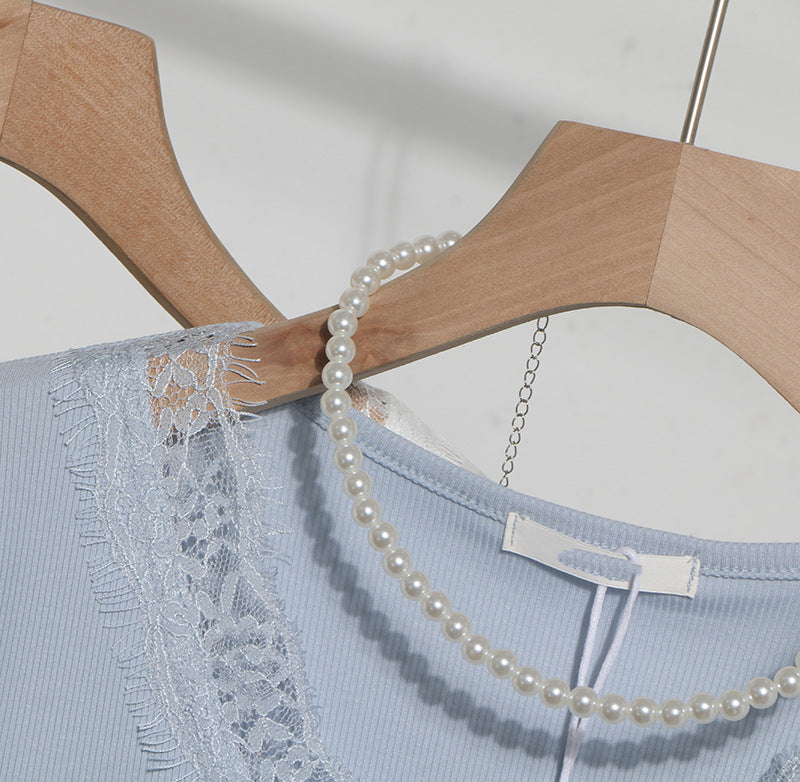 Romantic Lace V-Neck Sexy Slim Fit Short Sleeve Top