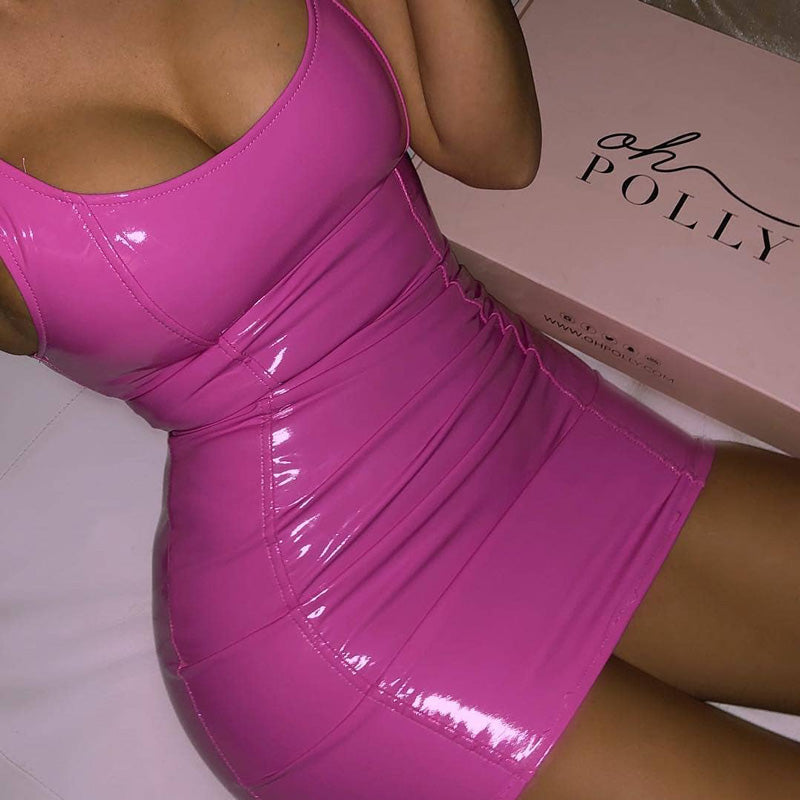 Metallic Coated Faux Leather Sling Dress for Women