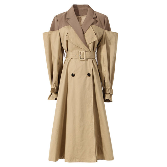 Trench-coat bicolore à col noué