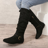 Schwarze Retro-Stiefel mit dicker Ferse und Gürtelschnalle