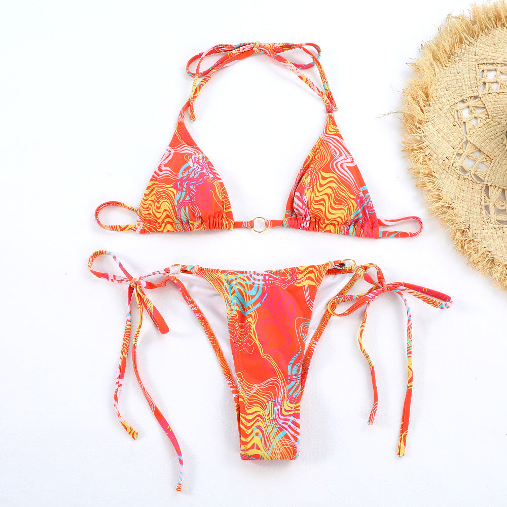 Maillot de bain dos nu imprimé à trois anneaux