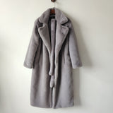 Women's Faux Rabbit Fur Coat – Knee-Length Thickened Plush Warm Coat
