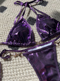Bikini-Badeanzug mit glänzenden Perlen und T-Trägern