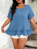 Plus Size Jacquard Round Neck Short Sleeve Shirt