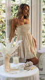 Chest Smocking Halter Ruffled Lace-up Short Dress