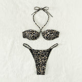 Maillot de bain bikini à lacets et armatures en acier imprimé léopard