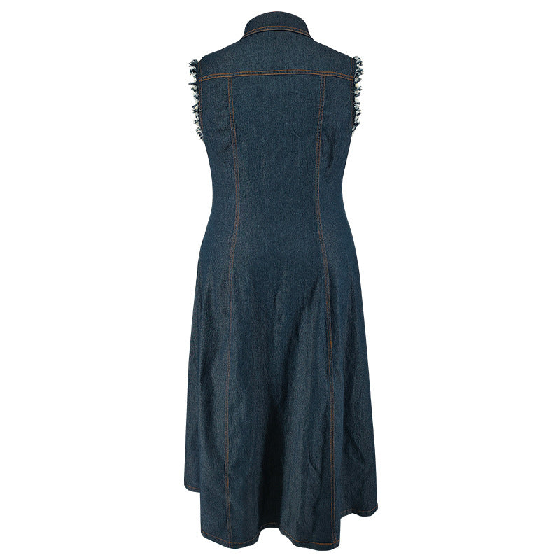 Plus Size Denim Button Cardigan Maxi Dress