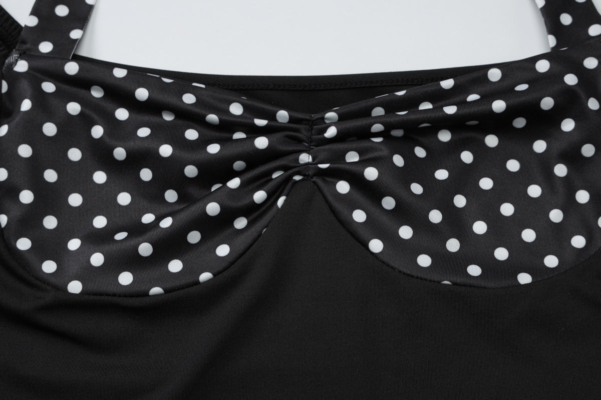 Halter Backless Polka Dot Stitching T-shirt Top