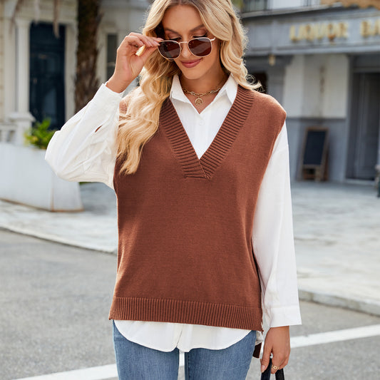 Slim Fit V-Ausschnitt Ärmellose Weste Strickpullover für Damen