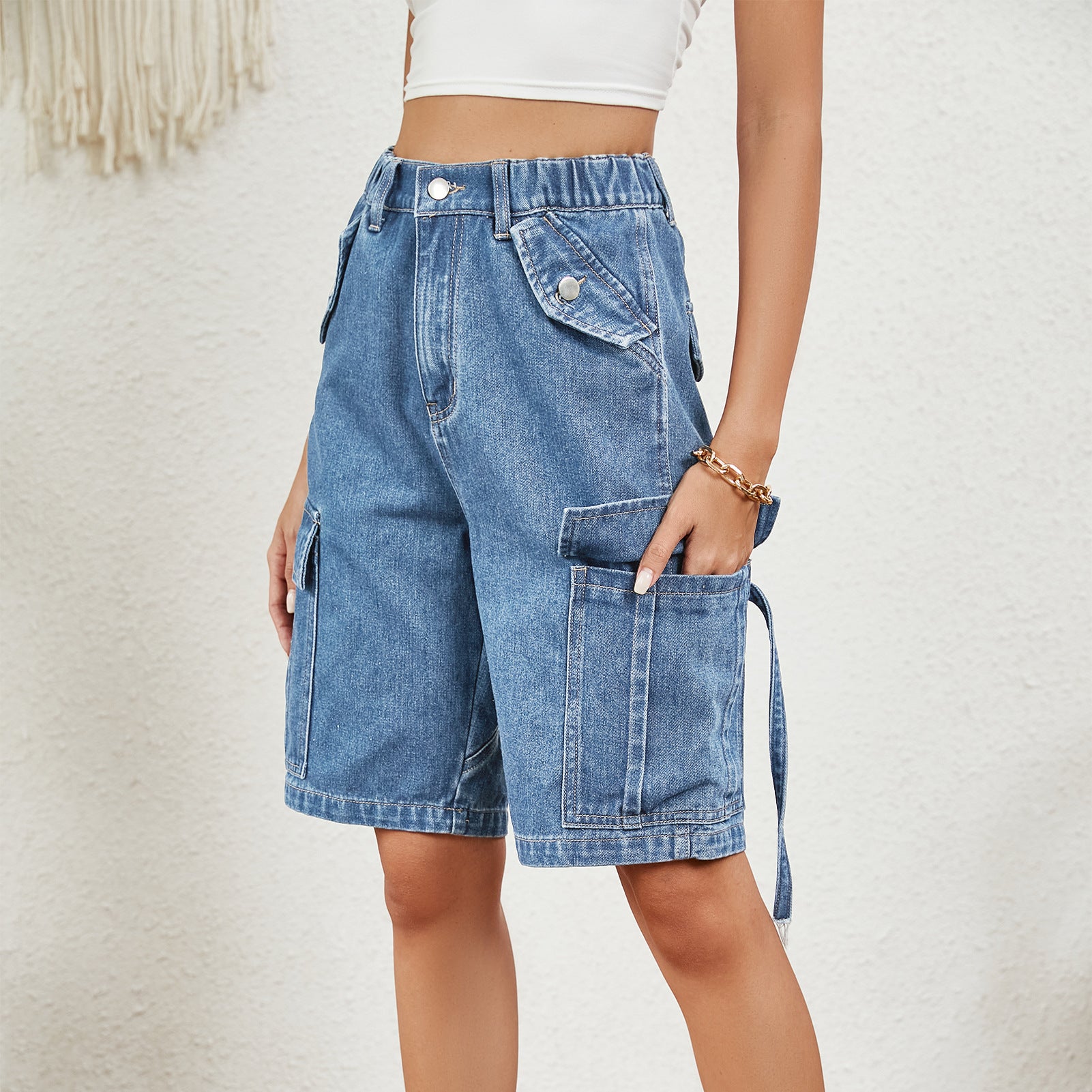 Cargohose aus gewaschenem Denim für Damen